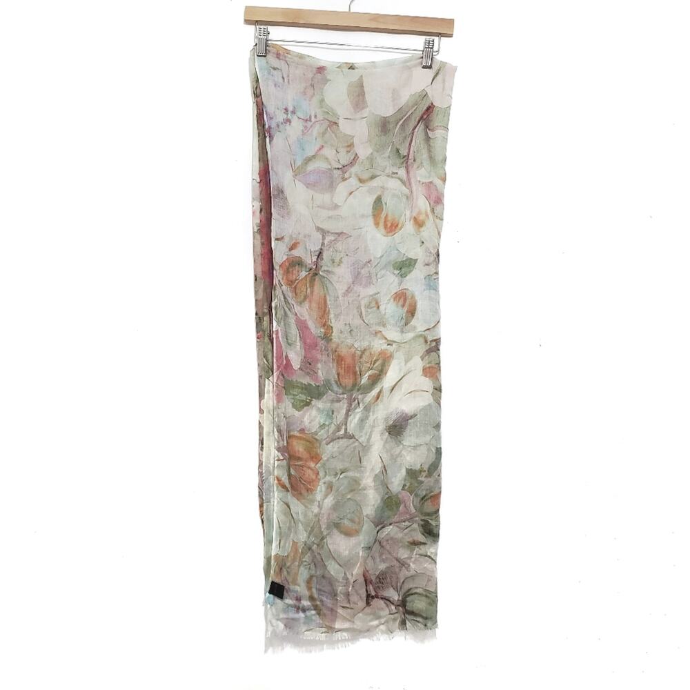 Floral Watercolor Lightweight Breathable Raw Hem Scarf